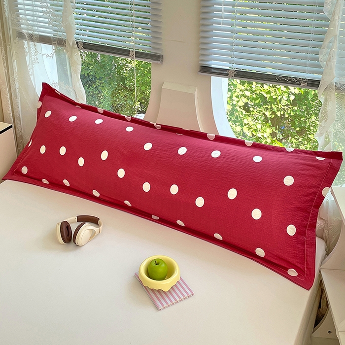 91家纺网 家纺一手货源 找家纺 梦舒羽 2025新款双层纱双人枕套情侣学生长枕芯套枕头内胆套-缤纷波点 波点-大红色