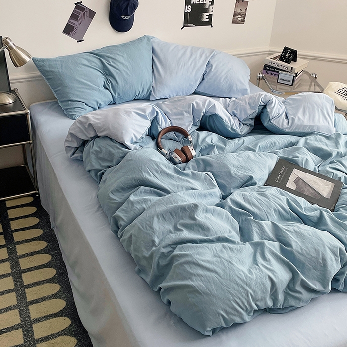 91家纺网 家纺一手货源 找家纺 梦卓家纺 2025爆款ins风超柔褶皱亲肤磨毛水洗棉四件套 绵绵豆冰