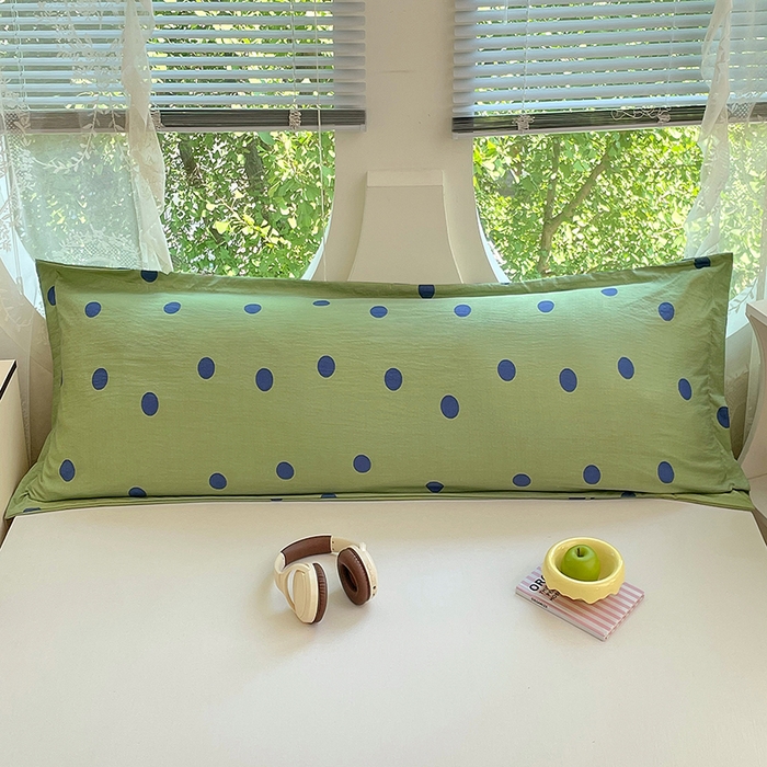 91家纺网 家纺一手货源 找家纺 梦舒羽 2025新款双层纱双人枕套情侣学生长枕芯套枕头内胆套-缤纷波点 波点-布鲁蓝