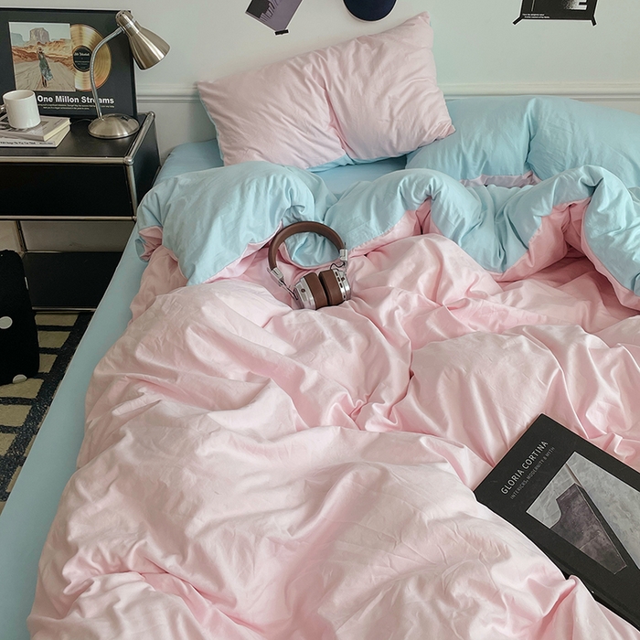 91家纺网 家纺一手货源 找家纺 梦卓家纺 2025爆款ins风超柔褶皱亲肤磨毛水洗棉四件套 草莓冰