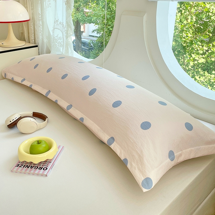 91家纺网 家纺一手货源 找家纺 梦舒羽 2025新款双层纱双人枕套情侣学生长枕芯套枕头内胆套-缤纷波点 波点-浅天蓝