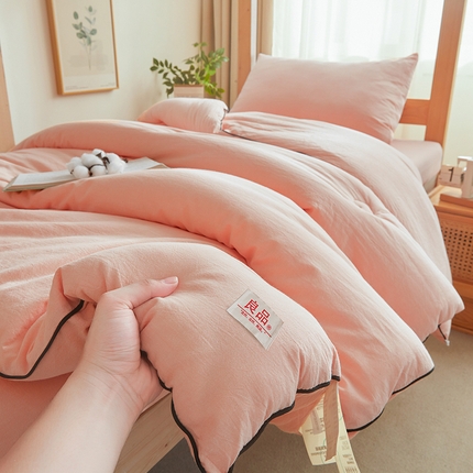 熙宴家纺 2025新款水洗棉嵌绳款100%新疆棉花被 粉玉