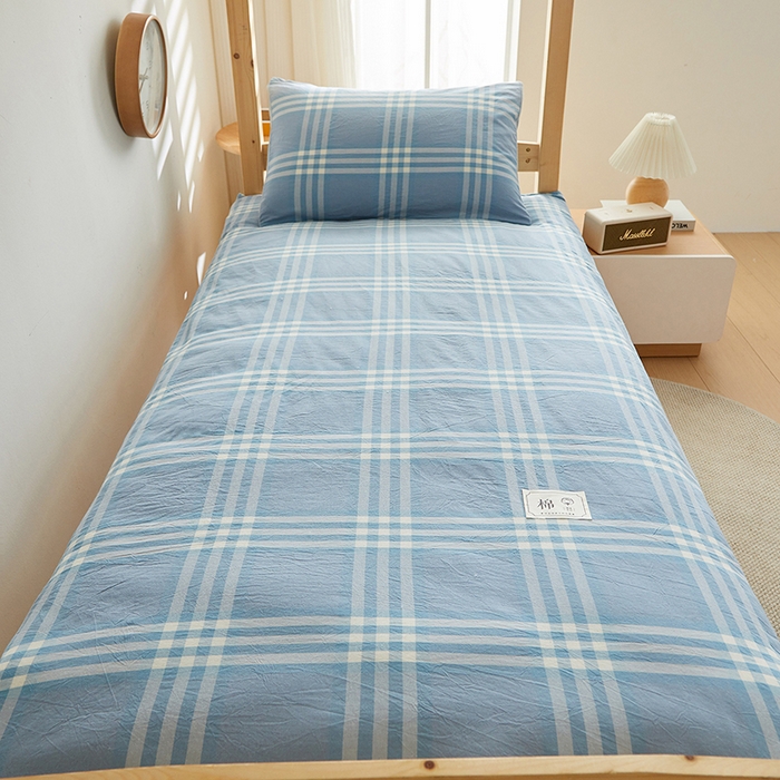 91家纺网 家纺一手货源 找家纺 2024新款水洗棉可拆洗棉花学生床垫床褥垫褥子床垫 蓝调格