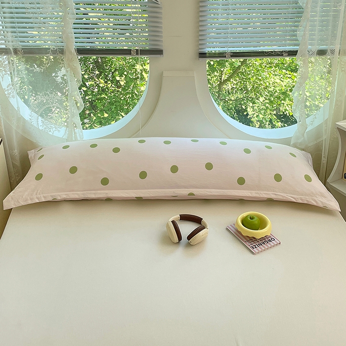 91家纺网 家纺一手货源 找家纺 梦舒羽 2025新款双层纱双人枕套情侣学生长枕芯套枕头内胆套-缤纷波点 波点-清新绿