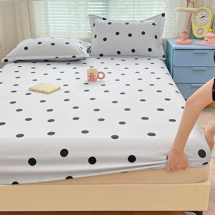 91家纺网 家纺一手货源 找家纺 梦舒羽 2025新款双层纱床笠机洗家用防滑透气床罩床垫床单保护套-缤纷波点 波点-至尊黑
