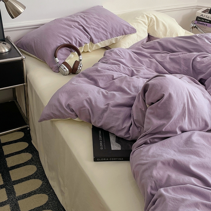 91家纺网 家纺一手货源 找家纺 梦卓家纺 2025爆款ins风超柔褶皱亲肤磨毛水洗棉四件套 芋泥啵啵