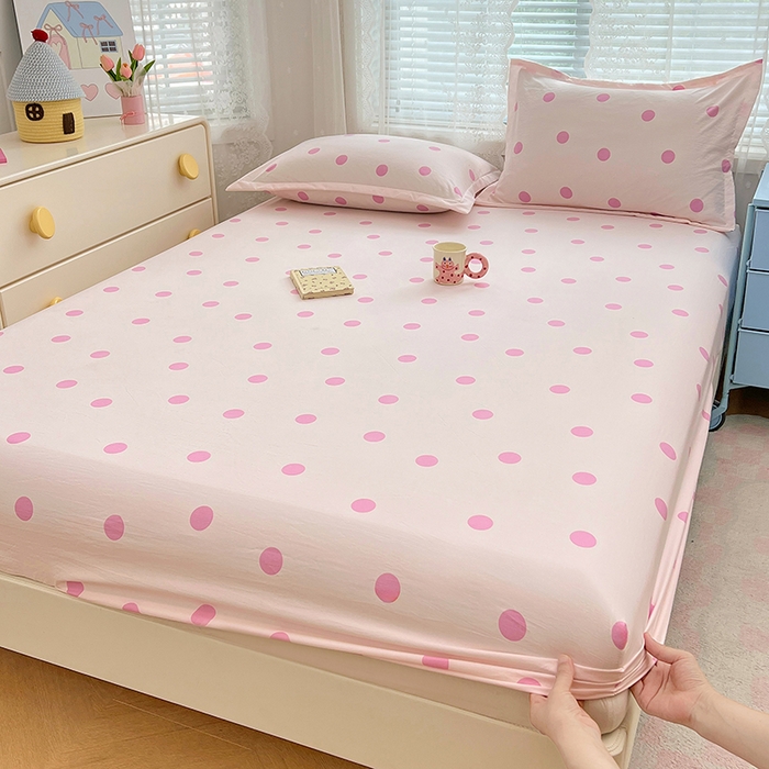 91家纺网 家纺一手货源 找家纺 梦舒羽 2025新款双层纱床笠机洗家用防滑透气床罩床垫床单保护套-缤纷波点 波点-樱花粉