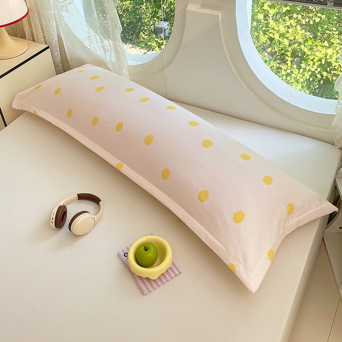 91家纺网 家纺一手货源 找家纺 梦舒羽 2025新款双层纱双人枕套情侣学生长枕芯套枕头内胆套-缤纷波点 波点-向阳黄