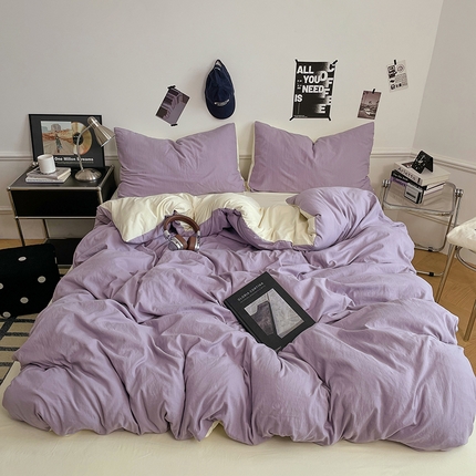 91家纺网 家纺一手货源 找家纺 梦卓家纺 2025爆款ins风超柔褶皱亲肤磨毛水洗棉四件套 芋泥啵啵