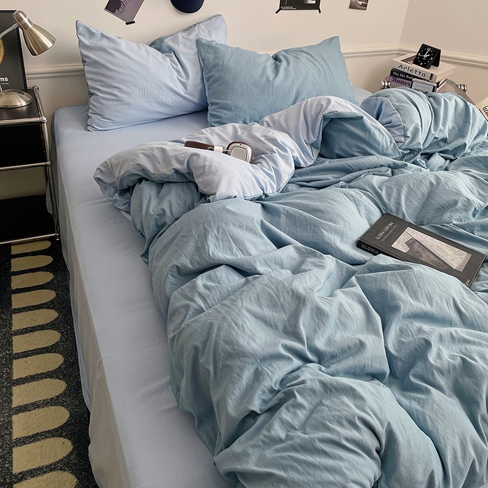 91家纺网 家纺一手货源 找家纺 梦卓家纺 2025爆款ins风超柔褶皱亲肤磨毛水洗棉四件套 绵绵豆冰