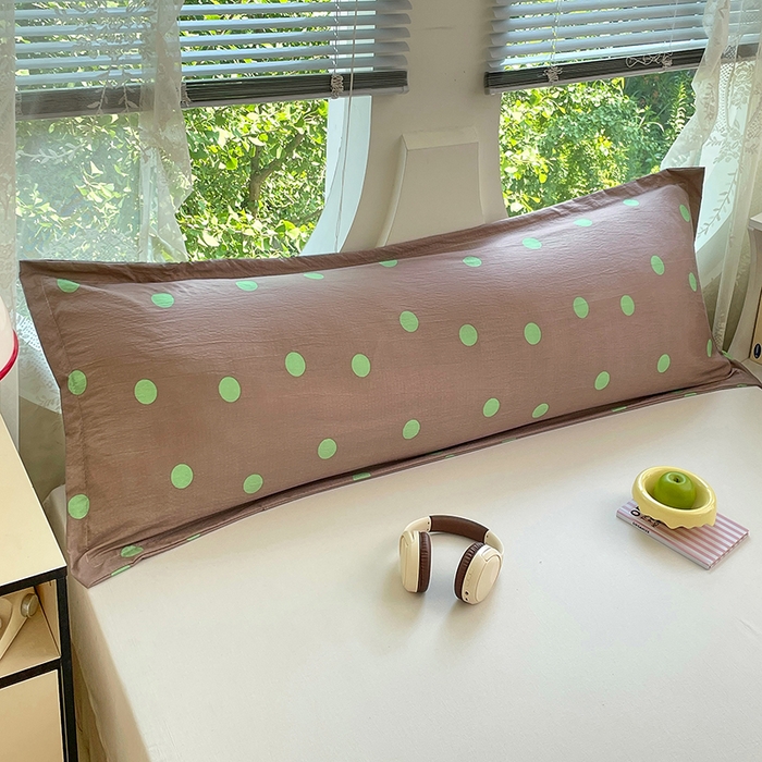 91家纺网 家纺一手货源 找家纺 梦舒羽 2025新款双层纱双人枕套情侣学生长枕芯套枕头内胆套-缤纷波点 波点-卡其绿