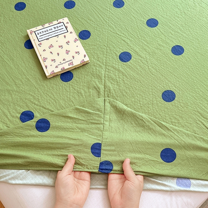 91家纺网 家纺一手货源 找家纺 梦舒羽 2025新款双层纱床笠机洗家用防滑透气床罩床垫床单保护套-缤纷波点 波点-布鲁蓝