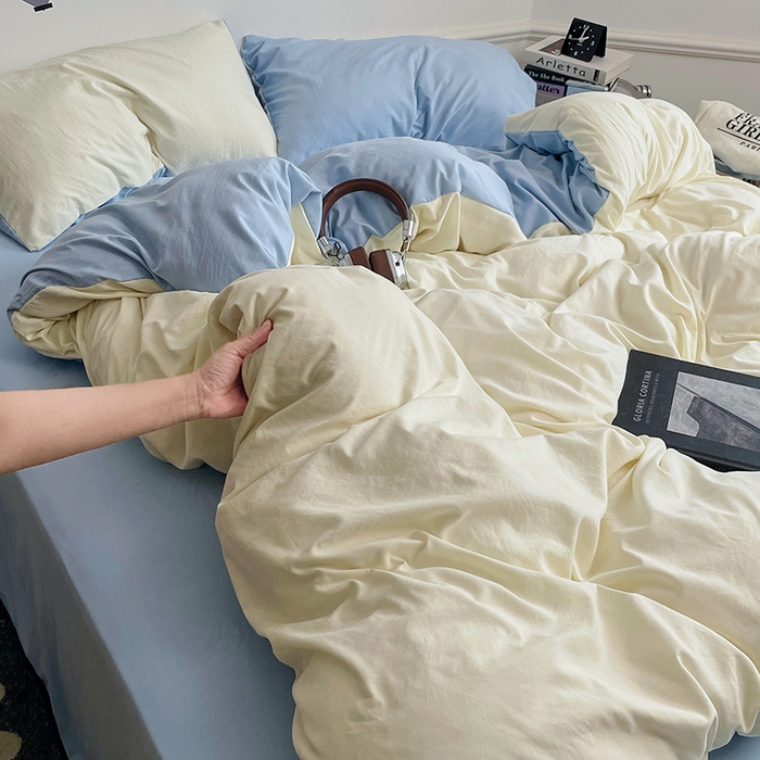 91家纺网 家纺一手货源 找家纺 梦卓家纺 2025爆款ins风超柔褶皱亲肤磨毛水洗棉四件套 天蓝椰冰