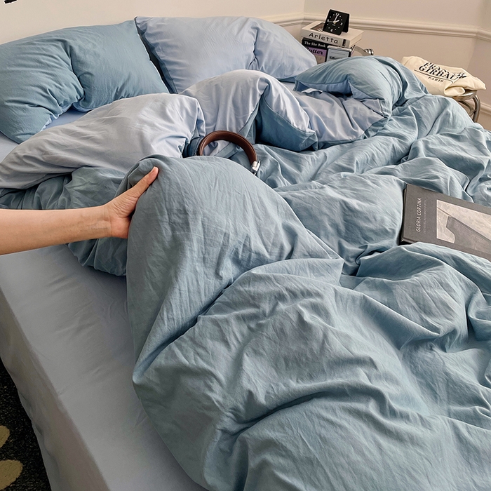 91家纺网 家纺一手货源 找家纺 梦卓家纺 2025爆款ins风超柔褶皱亲肤磨毛水洗棉四件套 绵绵豆冰