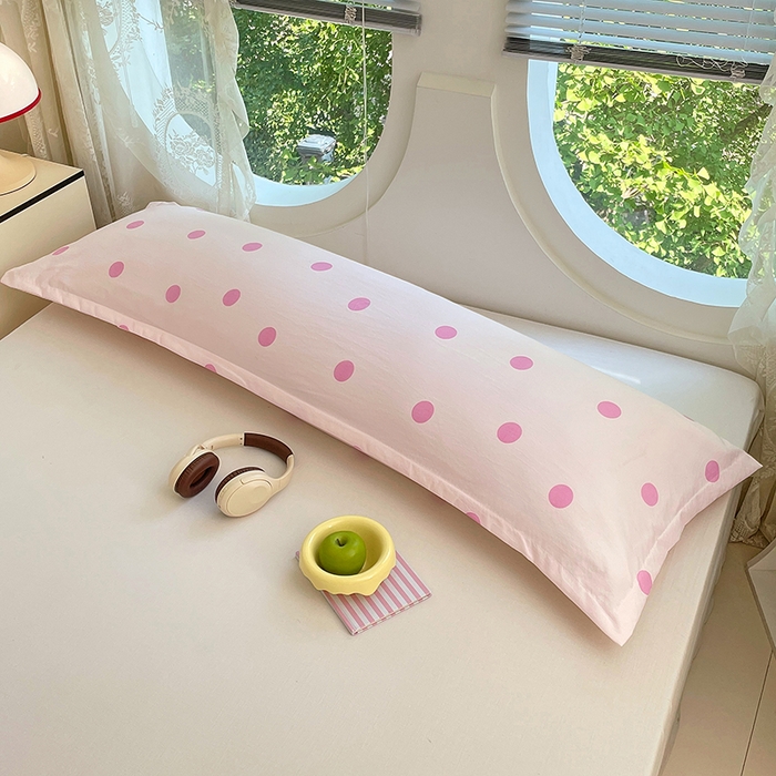 91家纺网 家纺一手货源 找家纺 梦舒羽 2025新款双层纱双人枕套情侣学生长枕芯套枕头内胆套-缤纷波点 波点-樱花粉