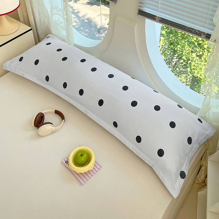 91家纺网 家纺一手货源 找家纺 梦舒羽 2025新款双层纱双人枕套情侣学生长枕芯套枕头内胆套-缤纷波点 波点-至尊黑