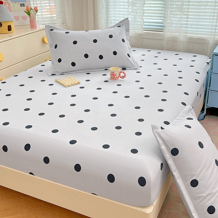 91家纺网 家纺一手货源 找家纺 梦舒羽 2025新款双层纱床笠机洗家用防滑透气床罩床垫床单保护套-缤纷波点 波点-至尊黑