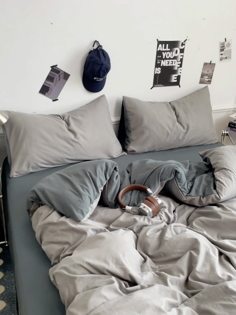 91家纺网 家纺一手货源 找家纺 梦卓家纺 2025爆款ins风超柔褶皱亲肤磨毛水洗棉四件套 深灰魅影