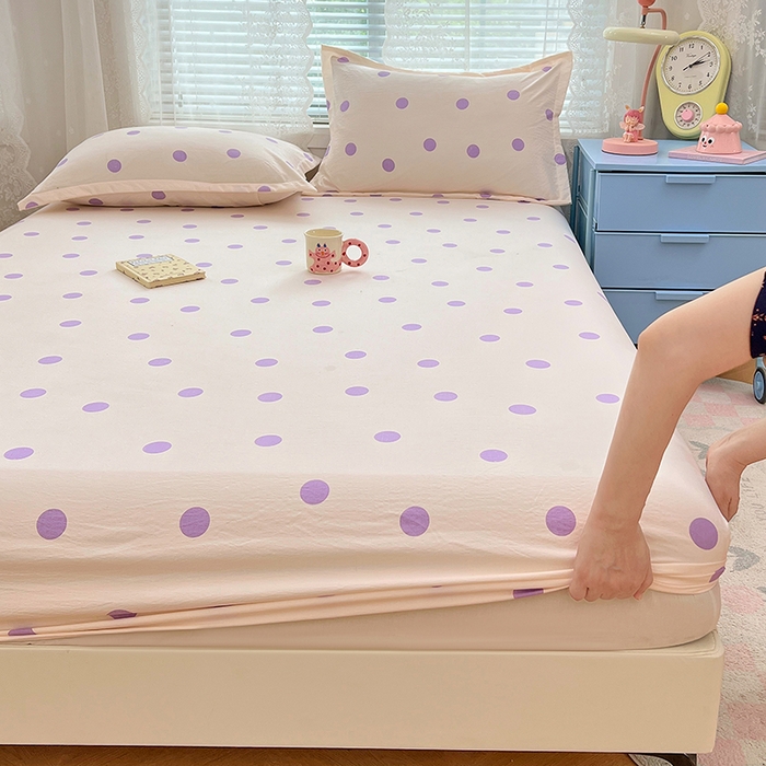 91家纺网 家纺一手货源 找家纺 梦舒羽 2025新款双层纱床笠机洗家用防滑透气床罩床垫床单保护套-缤纷波点 波点-星黛紫