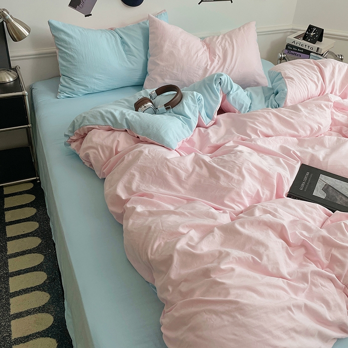 91家纺网 家纺一手货源 找家纺 梦卓家纺 2025爆款ins风超柔褶皱亲肤磨毛水洗棉四件套 草莓冰