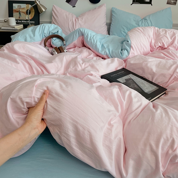 91家纺网 家纺一手货源 找家纺 梦卓家纺 2025爆款ins风超柔褶皱亲肤磨毛水洗棉四件套 草莓冰