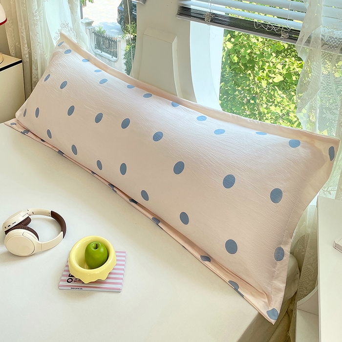 91家纺网 家纺一手货源 找家纺 梦舒羽 2025新款双层纱双人枕套情侣学生长枕芯套枕头内胆套-缤纷波点 波点-浅天蓝