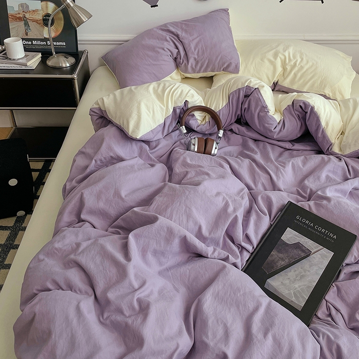 91家纺网 家纺一手货源 找家纺 梦卓家纺 2025爆款ins风超柔褶皱亲肤磨毛水洗棉四件套 芋泥啵啵