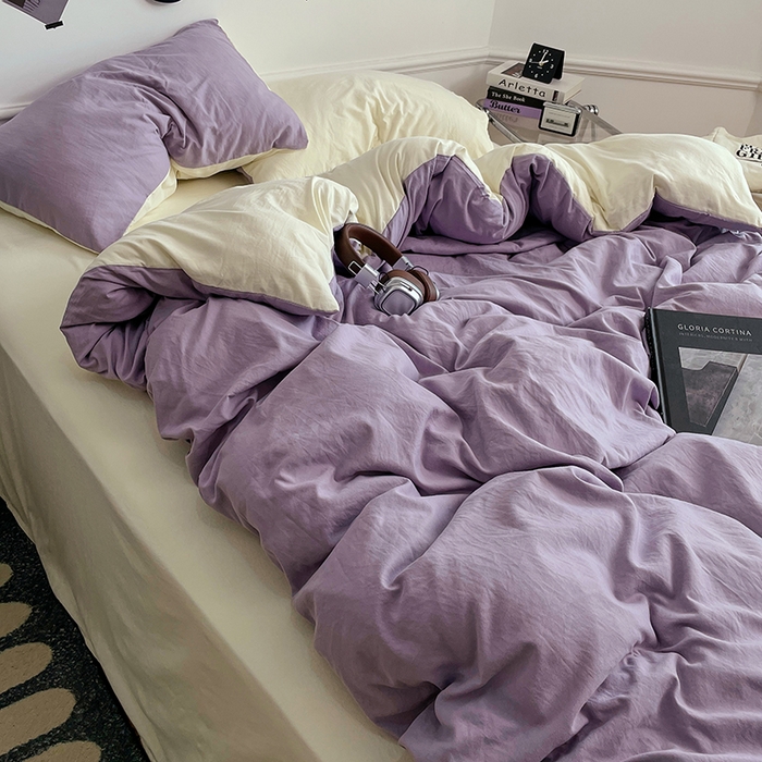 91家纺网 家纺一手货源 找家纺 梦卓家纺 2025爆款ins风超柔褶皱亲肤磨毛水洗棉四件套 芋泥啵啵