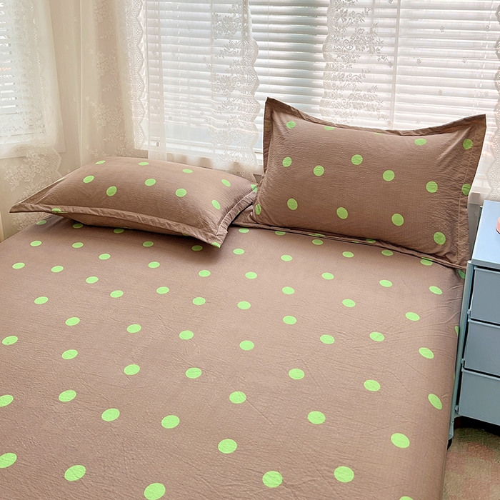 91家纺网 家纺一手货源 找家纺 梦舒羽 2025新款双层纱床笠机洗家用防滑透气床罩床垫床单保护套-缤纷波点 波点-卡其绿