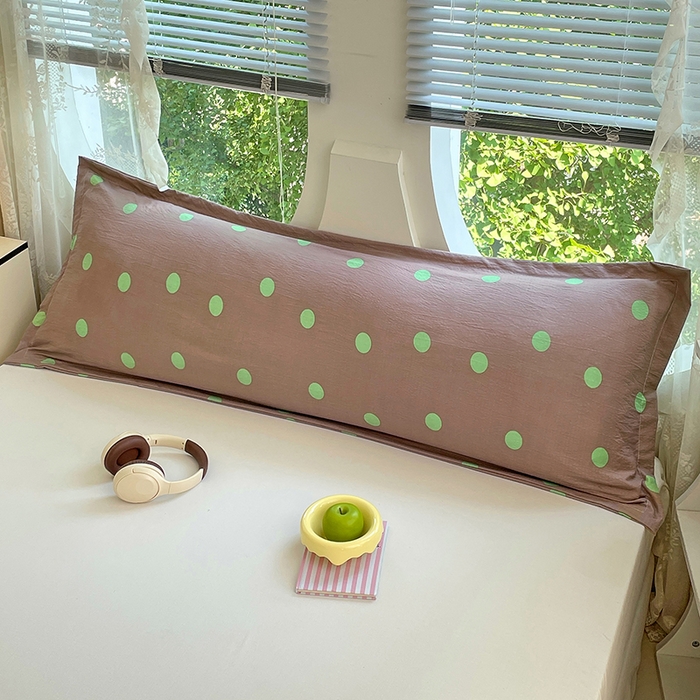 91家纺网 家纺一手货源 找家纺 梦舒羽 2025新款双层纱双人枕套情侣学生长枕芯套枕头内胆套-缤纷波点 波点-卡其绿