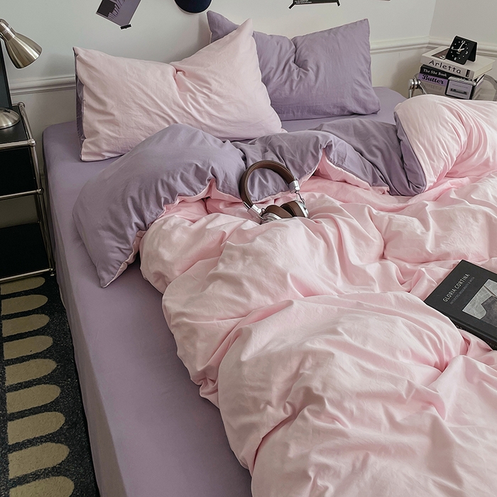 91家纺网 家纺一手货源 找家纺 梦卓家纺 2025爆款ins风超柔褶皱亲肤磨毛水洗棉四件套 粉果气泡