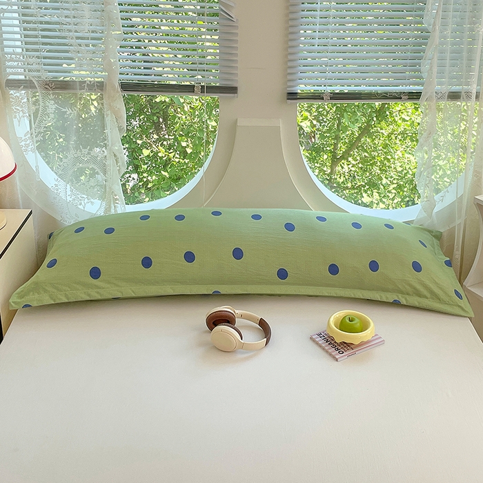91家纺网 家纺一手货源 找家纺 梦舒羽 2025新款双层纱双人枕套情侣学生长枕芯套枕头内胆套-缤纷波点 波点-布鲁蓝