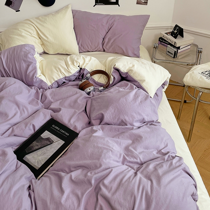 91家纺网 家纺一手货源 找家纺 梦卓家纺 2025爆款ins风超柔褶皱亲肤磨毛水洗棉四件套 芋泥啵啵