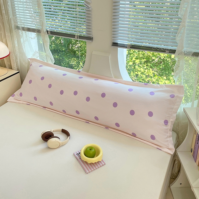 91家纺网 家纺一手货源 找家纺 梦舒羽 2025新款双层纱双人枕套情侣学生长枕芯套枕头内胆套-缤纷波点 波点-星黛紫