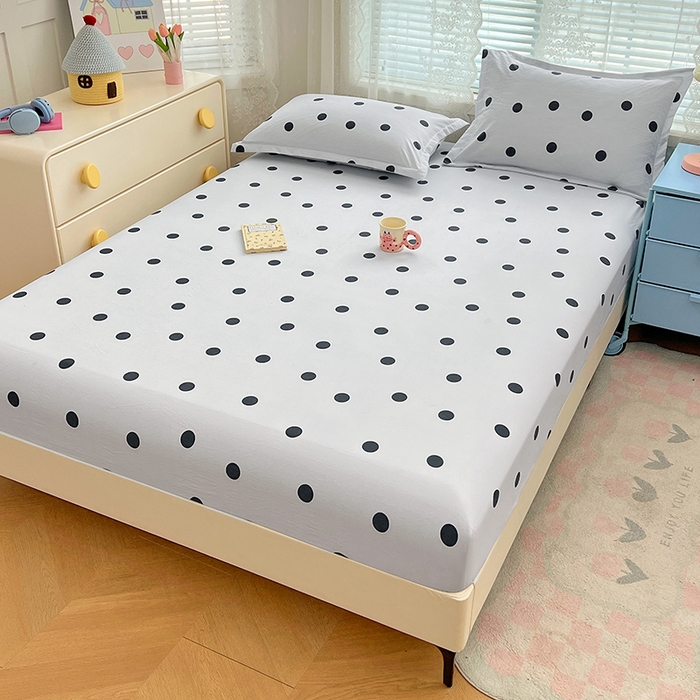 91家纺网 家纺一手货源 找家纺 梦舒羽 2025新款双层纱床笠机洗家用防滑透气床罩床垫床单保护套-缤纷波点 波点-至尊黑
