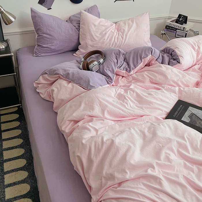 91家纺网 家纺一手货源 找家纺 梦卓家纺 2025爆款ins风超柔褶皱亲肤磨毛水洗棉四件套 粉果气泡