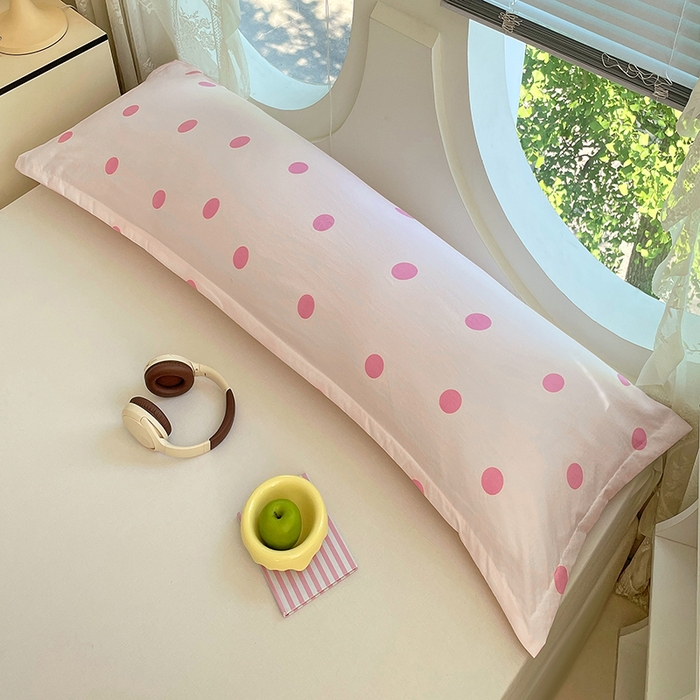 91家纺网 家纺一手货源 找家纺 梦舒羽 2025新款双层纱双人枕套情侣学生长枕芯套枕头内胆套-缤纷波点 波点-樱花粉