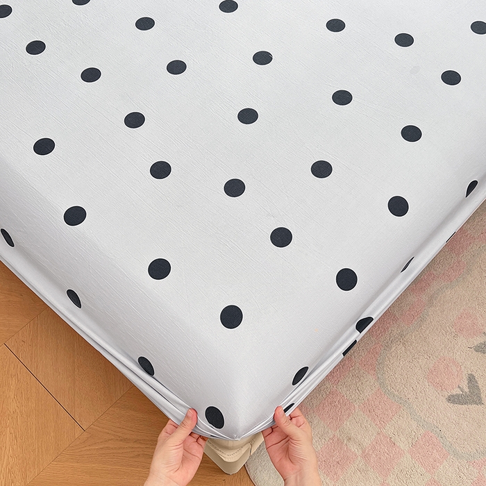 91家纺网 家纺一手货源 找家纺 梦舒羽 2025新款双层纱床笠机洗家用防滑透气床罩床垫床单保护套-缤纷波点 波点-至尊黑