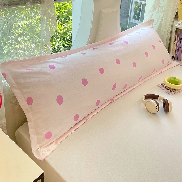 91家纺网 家纺一手货源 找家纺 梦舒羽 2025新款双层纱双人枕套情侣学生长枕芯套枕头内胆套-缤纷波点 波点-樱花粉