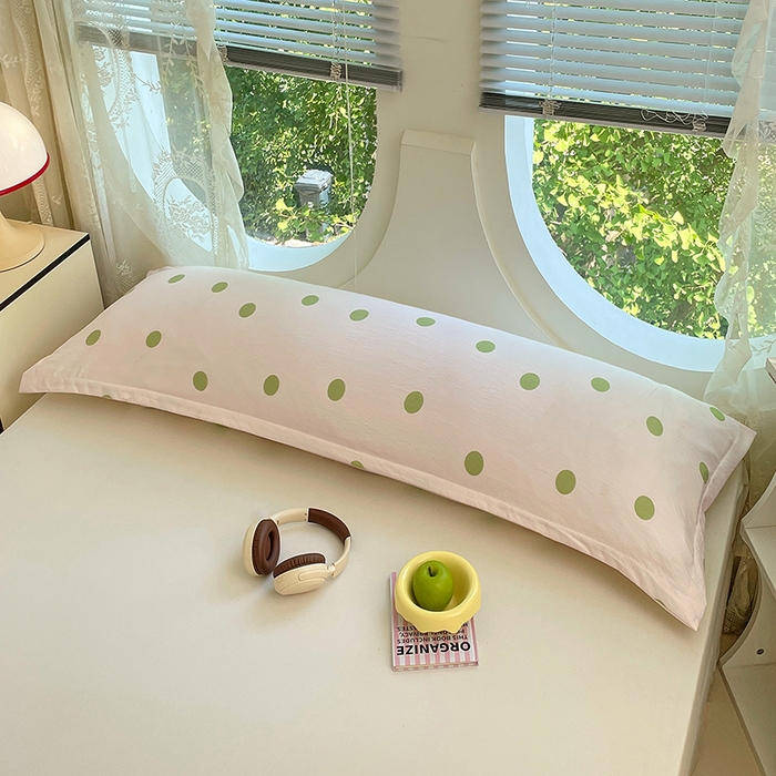 91家纺网 家纺一手货源 找家纺 梦舒羽 2025新款双层纱双人枕套情侣学生长枕芯套枕头内胆套-缤纷波点 波点-清新绿