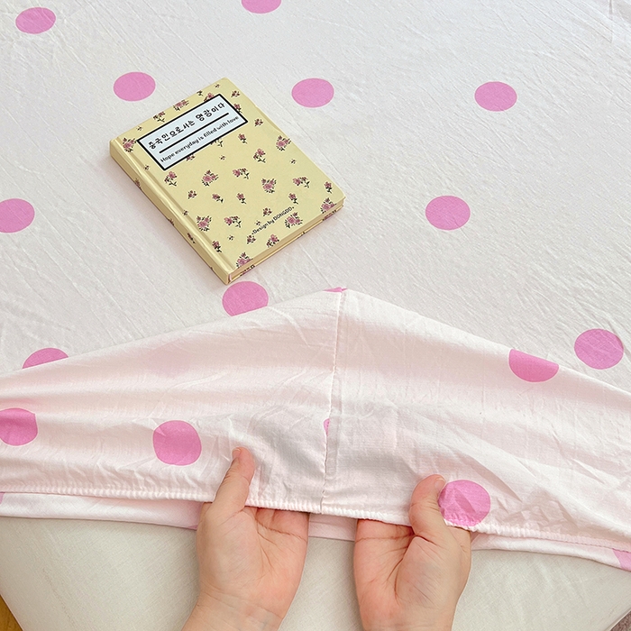 91家纺网 家纺一手货源 找家纺 梦舒羽 2025新款双层纱床笠机洗家用防滑透气床罩床垫床单保护套-缤纷波点 波点-樱花粉