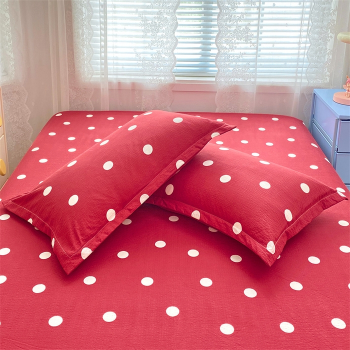 91家纺网 家纺一手货源 找家纺 梦舒羽 2025新款双层纱枕套宿舍学生单只枕芯套枕头内胆套一对装-缤纷波点 波点-大红色