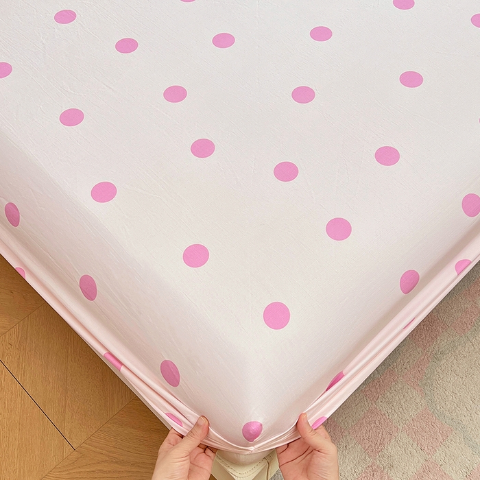 91家纺网 家纺一手货源 找家纺 梦舒羽 2025新款双层纱床笠机洗家用防滑透气床罩床垫床单保护套-缤纷波点 波点-樱花粉