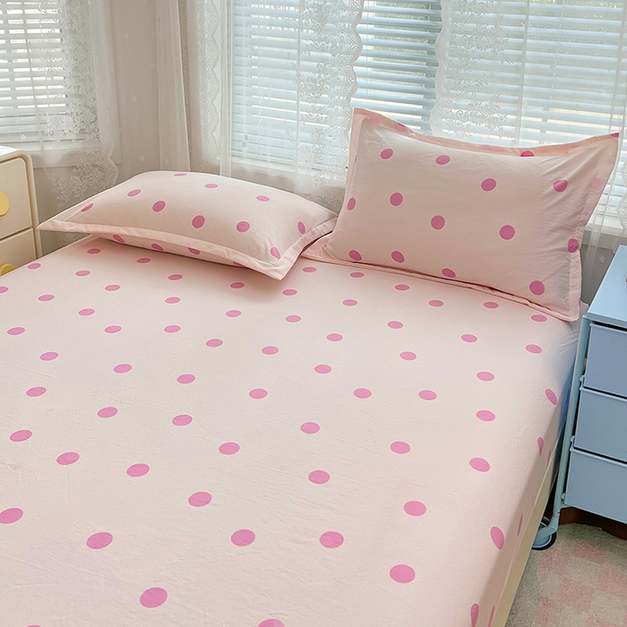 91家纺网 家纺一手货源 找家纺 梦舒羽 2025新款双层纱床笠机洗家用防滑透气床罩床垫床单保护套-缤纷波点 波点-樱花粉