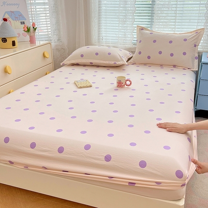 91家纺网 家纺一手货源 找家纺 （总）圣比熊 2025新款双层纱床笠机洗家用防滑透气床罩床垫床单保护套-缤纷波点