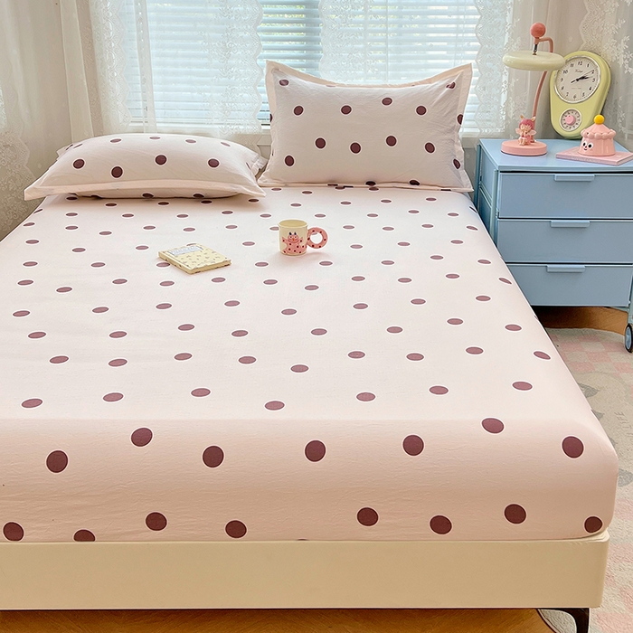 91家纺网 家纺一手货源 找家纺 （总）梦舒羽 2025新款双层纱床笠机洗家用防滑透气床罩床垫床单保护套-缤纷波点