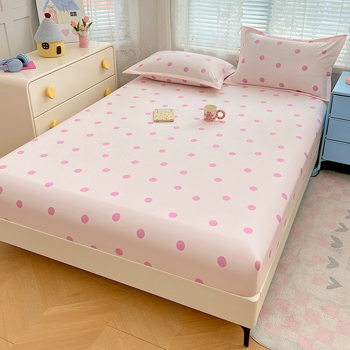 91家纺网 家纺一手货源 找家纺 梦舒羽 2025新款双层纱床笠机洗家用防滑透气床罩床垫床单保护套-缤纷波点 波点-樱花粉