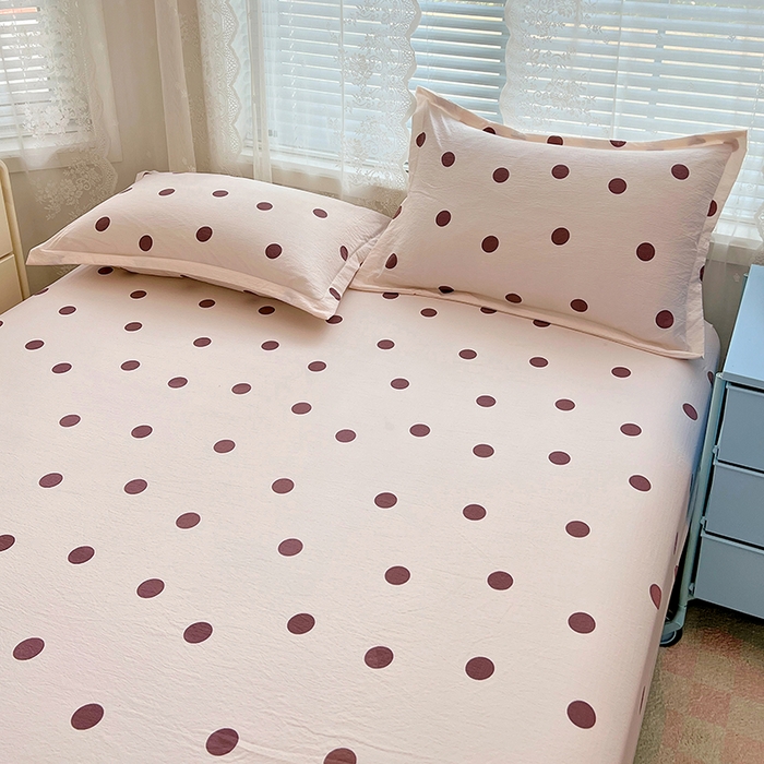 91家纺网 家纺一手货源 找家纺 梦舒羽 2025新款双层纱床笠机洗家用防滑透气床罩床垫床单保护套-缤纷波点 波点-咖啡色