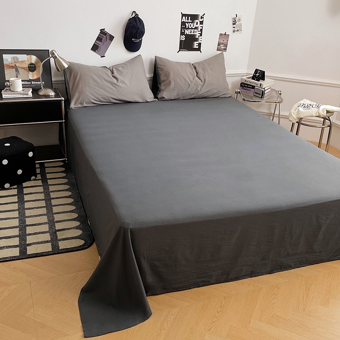 91家纺网 家纺一手货源 找家纺 梦卓家纺 2025爆款ins风超柔褶皱亲肤磨毛水洗棉四件套 深灰魅影