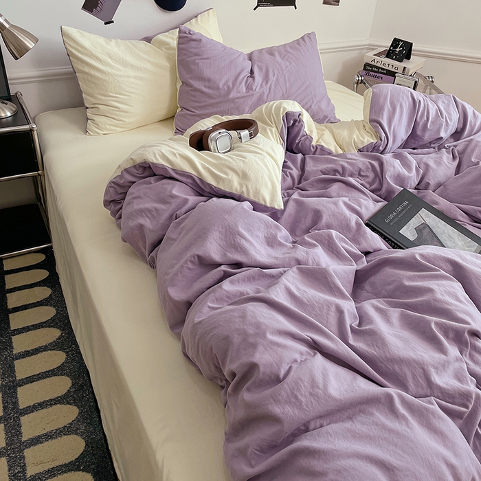 91家纺网 家纺一手货源 找家纺 梦卓家纺 2025爆款ins风超柔褶皱亲肤磨毛水洗棉四件套 芋泥啵啵